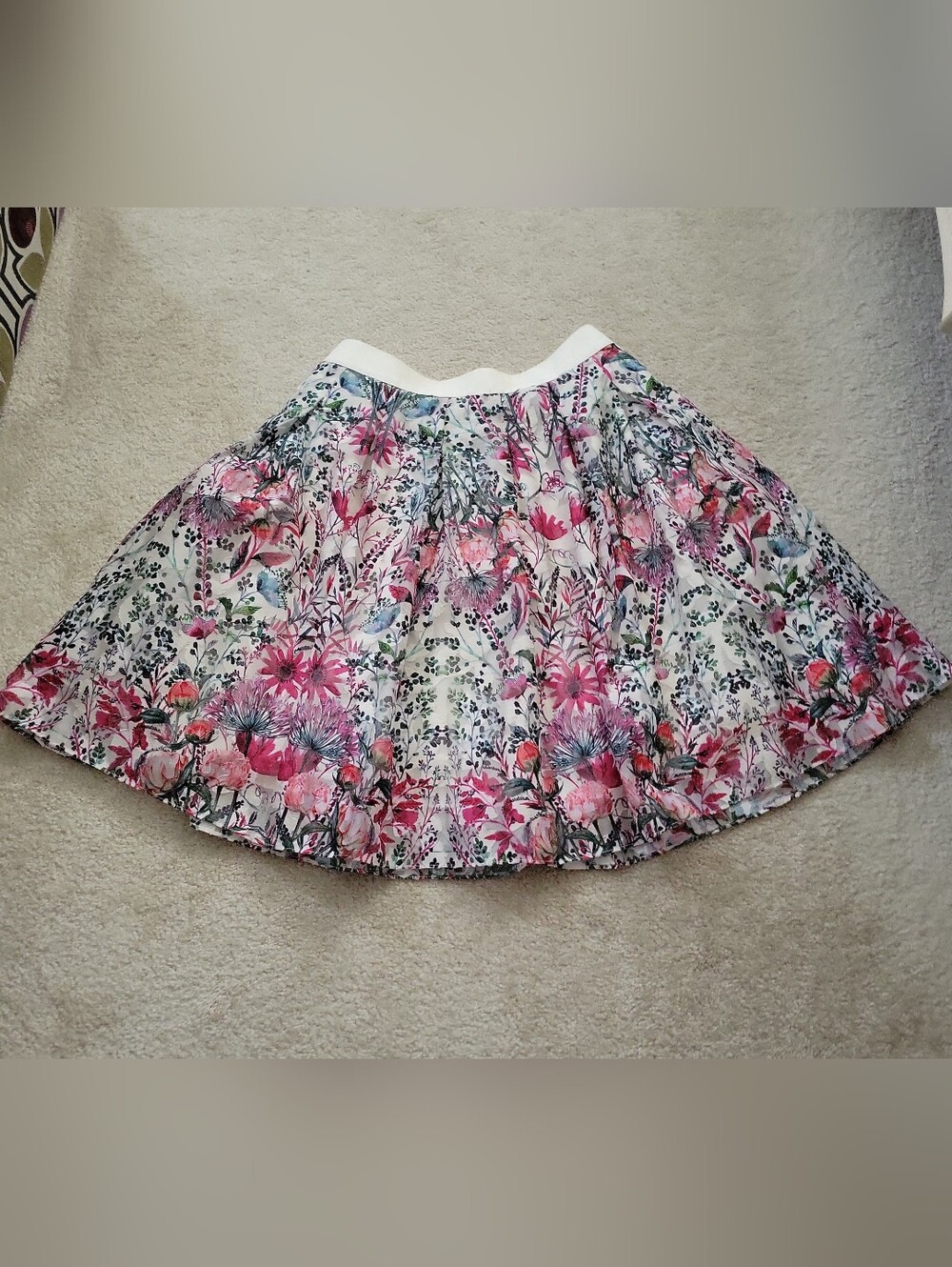 Ted Baker London White Floral Pleated Skirt with Pink & Green Accents